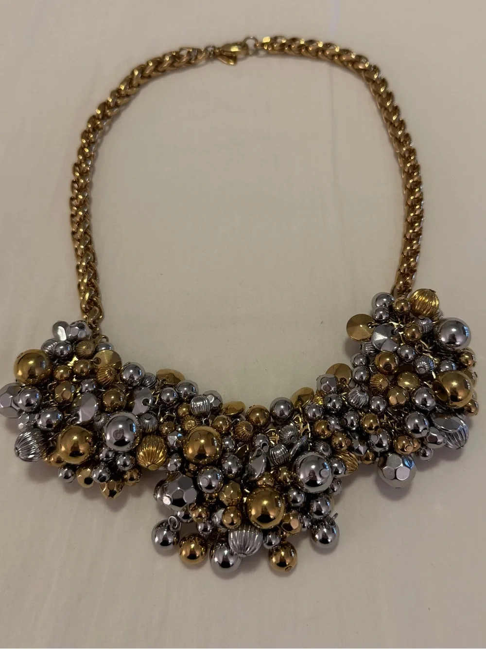 Trifari Gold & Silver Cluster Statement Necklace